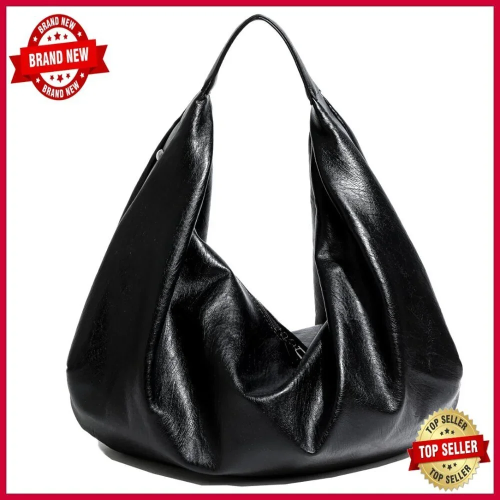 Large Vegan Leather Slouchy Hobo Tote Shoulder Bag